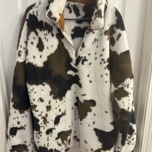 Cozy Cow Print Fleece Sweatshirt